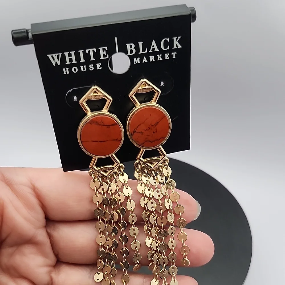 White House Black Market Gold and Red Chain Earrings